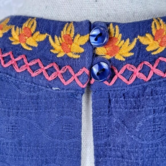 THML Size Medium Blue Cotton Halter Neck Shift Dress Embroidery Detail Boho - Picture 8 of 13